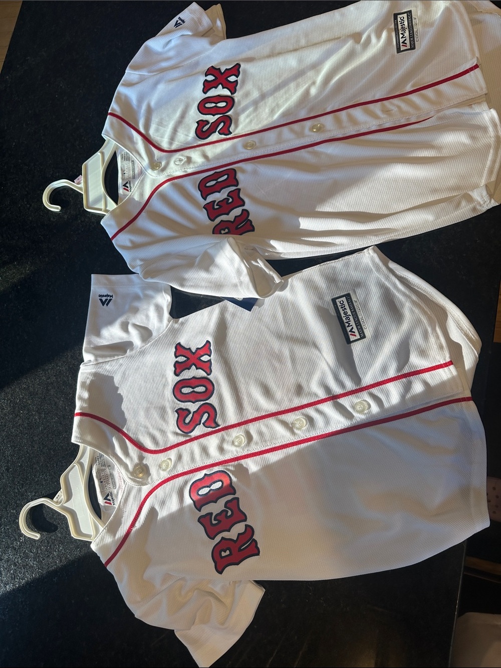 Majestic White Baseball Jersey with Red Numbers